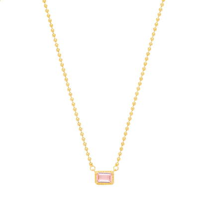 Gold-plated Silver  Pink CZ Beaded Pink Pool Oblong Necklace - GVK560