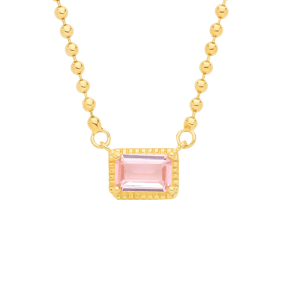 Gold-plated Silver  Pink CZ Beaded Pink Pool Oblong Necklace - GVK560