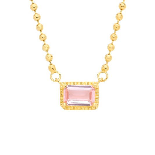Gold-plated Silver  Pink CZ Beaded Pink Pool Oblong Necklace - GVK560
