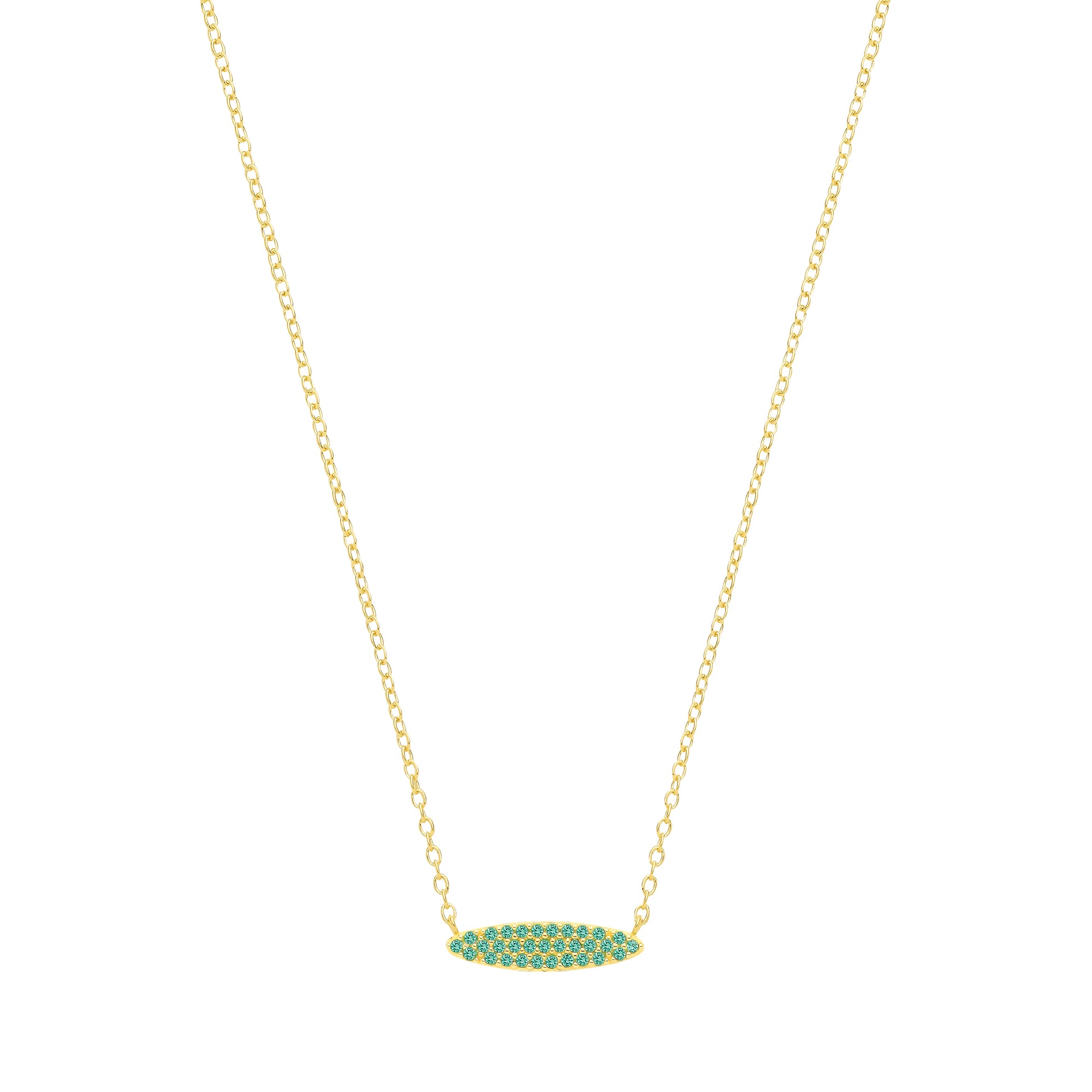 18K Gold Plated Emerald CZ Oval Shaped Pendant Necklace - GVK561