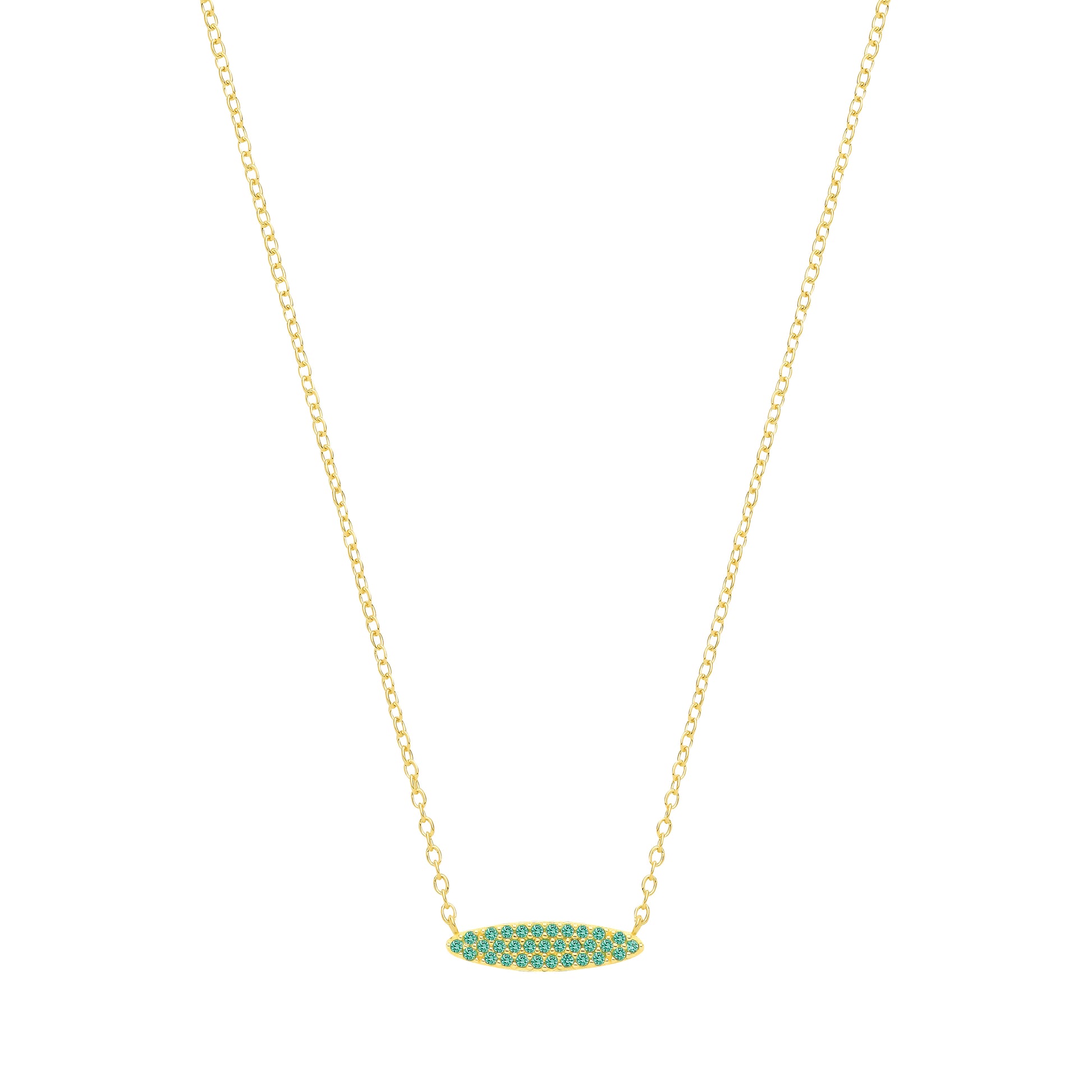 18K Gold Plated Emerald CZ Oval Shaped Pendant Necklace - GVK561