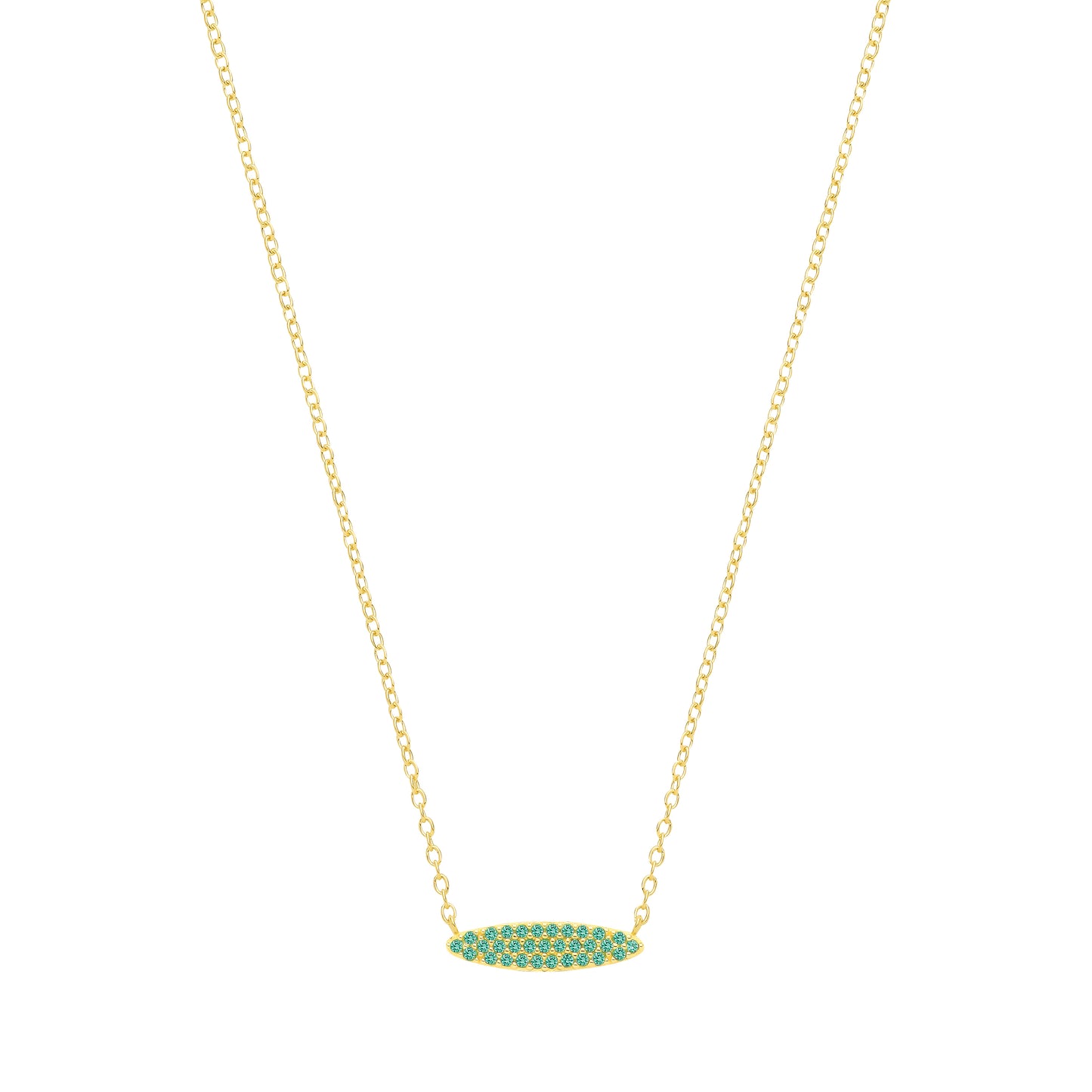 Gilded Silver  Green CZ Pave Peapod Surfboard Lavalier Necklace - GVK561