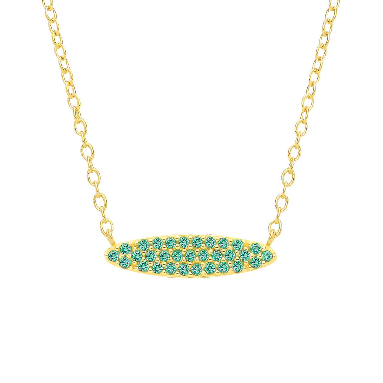 18K Gold Plated Emerald CZ Oval Shaped Pendant Necklace - GVK561