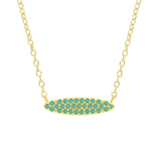 18K Gold Plated Emerald CZ Oval Shaped Pendant Necklace - GVK561