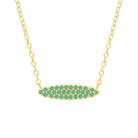 Gilded Silver  Green CZ Pave Peapod Surfboard Lavalier Necklace - GVK561