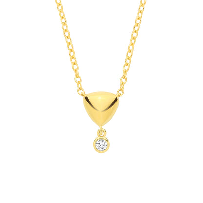 18K Gold Plated CZ & Puffed Heart Pendant Necklace - GVK562
