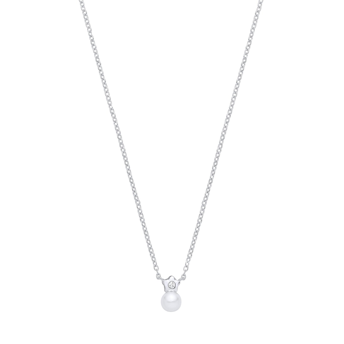 Silver  Pearl & CZ Full Moon Twinkle Star Solitaire Necklace - GVK563