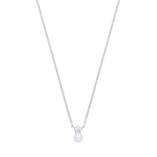 Silver  CZ & Fresh Water Pearl Star Pendant Necklace - GVK563