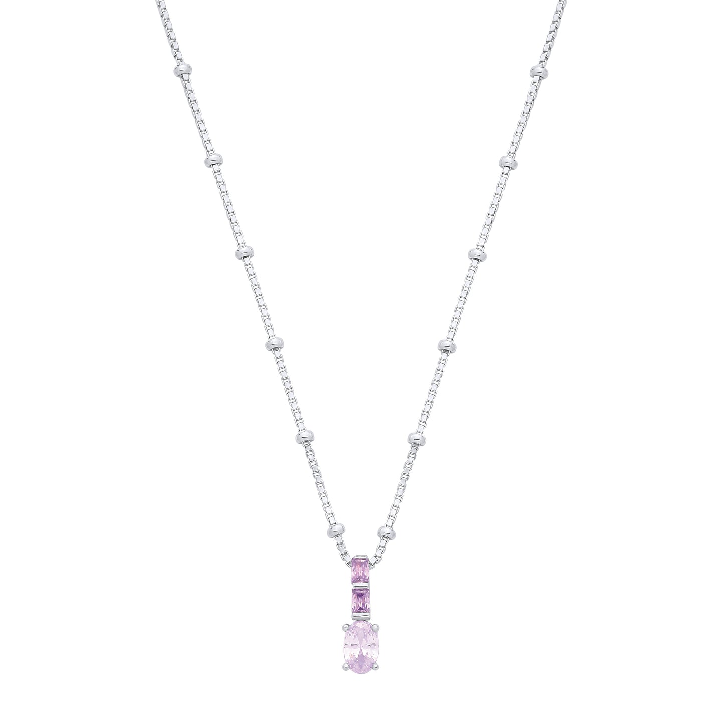 Silver  CZ Amethyst & Light Red Pendant Necklace - GVK564