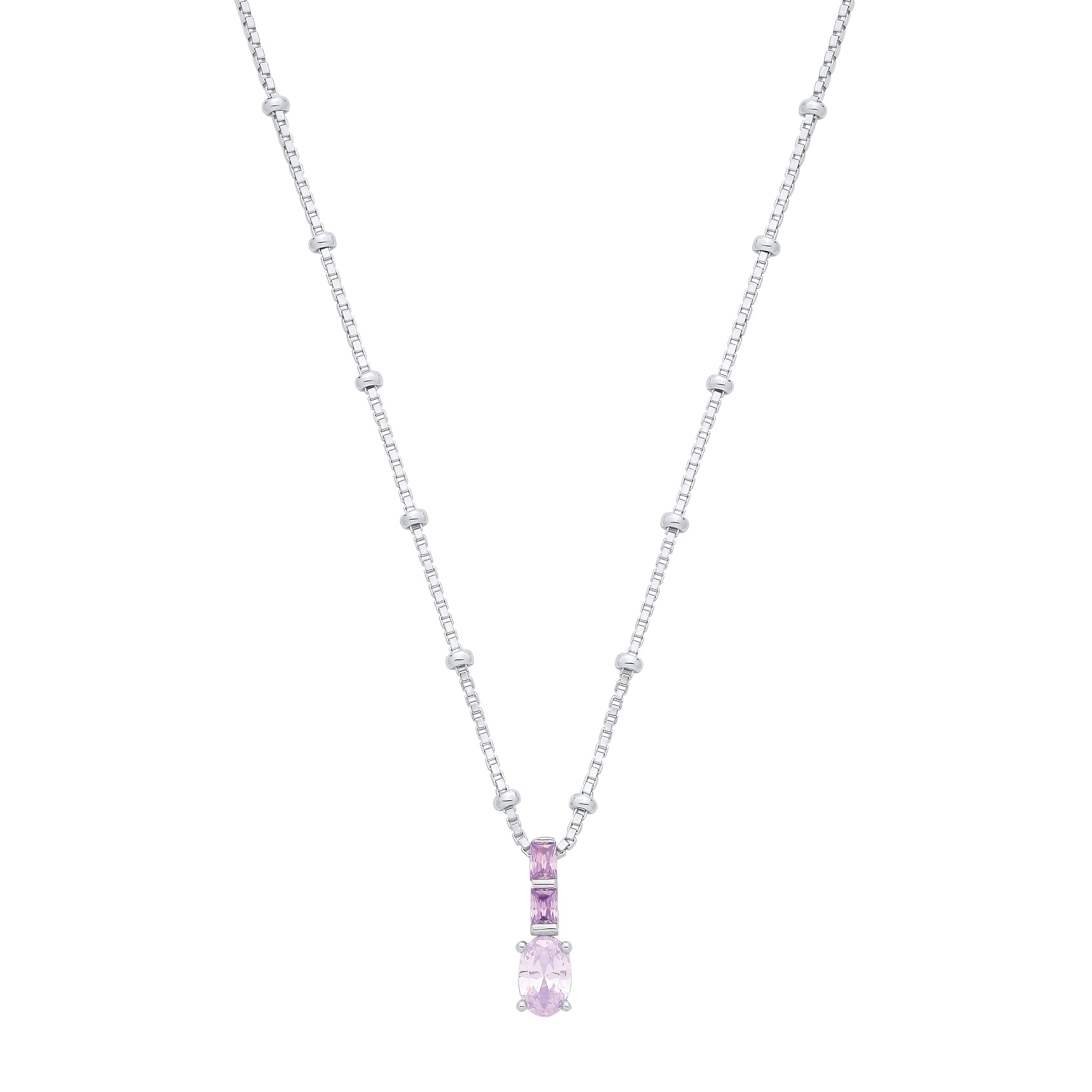 Silver  CZ Amethyst & Light Red Pendant Necklace - GVK564