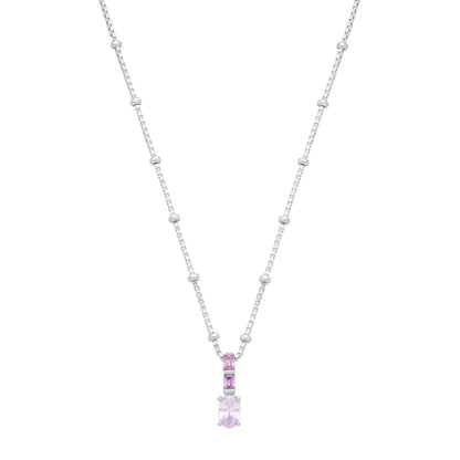 Silver  CZ Amethyst & Light Red Pendant Necklace - GVK564
