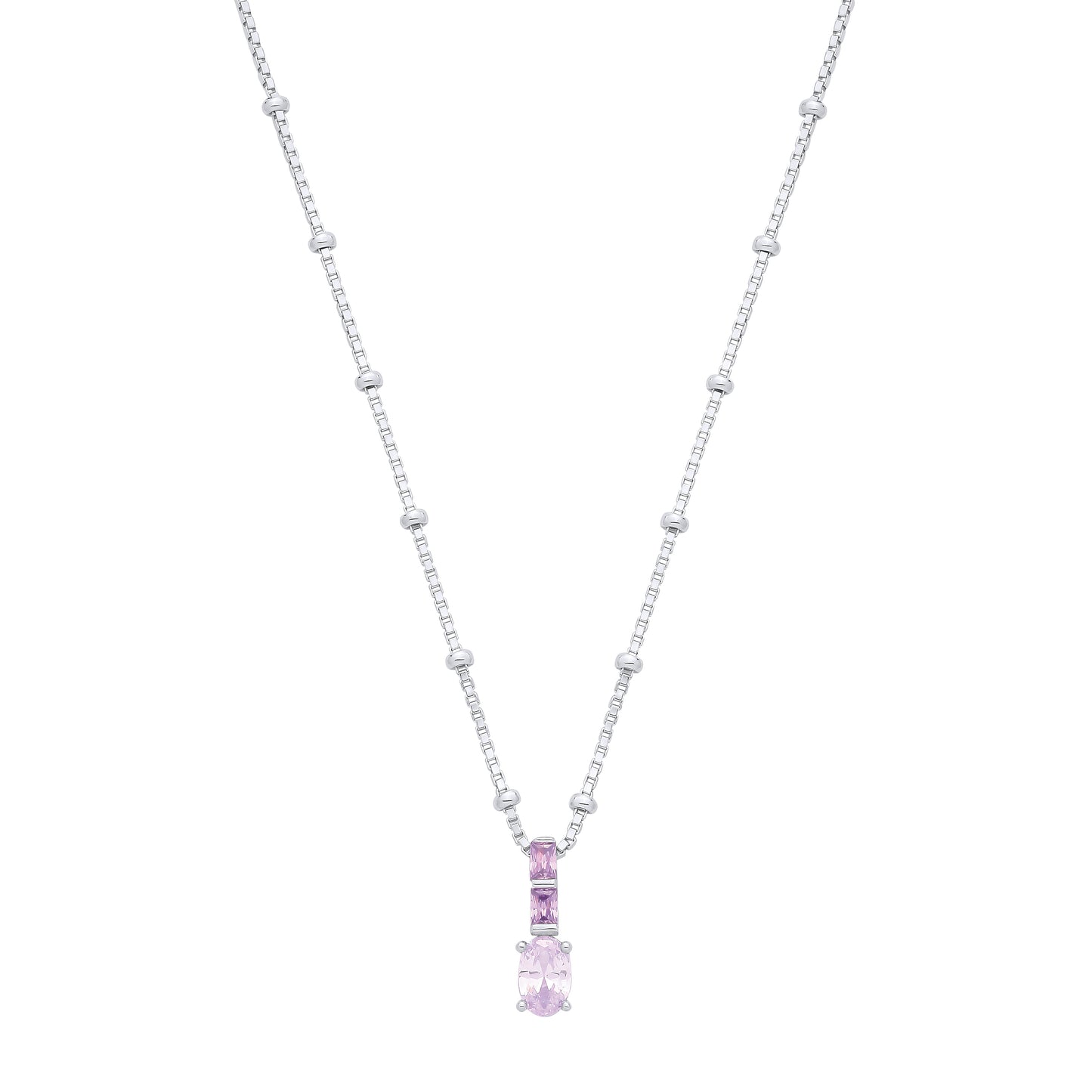 Silver  Lilac Purple Oval & CZ Purple Rain Bead Box Paper Necklace - GVK564