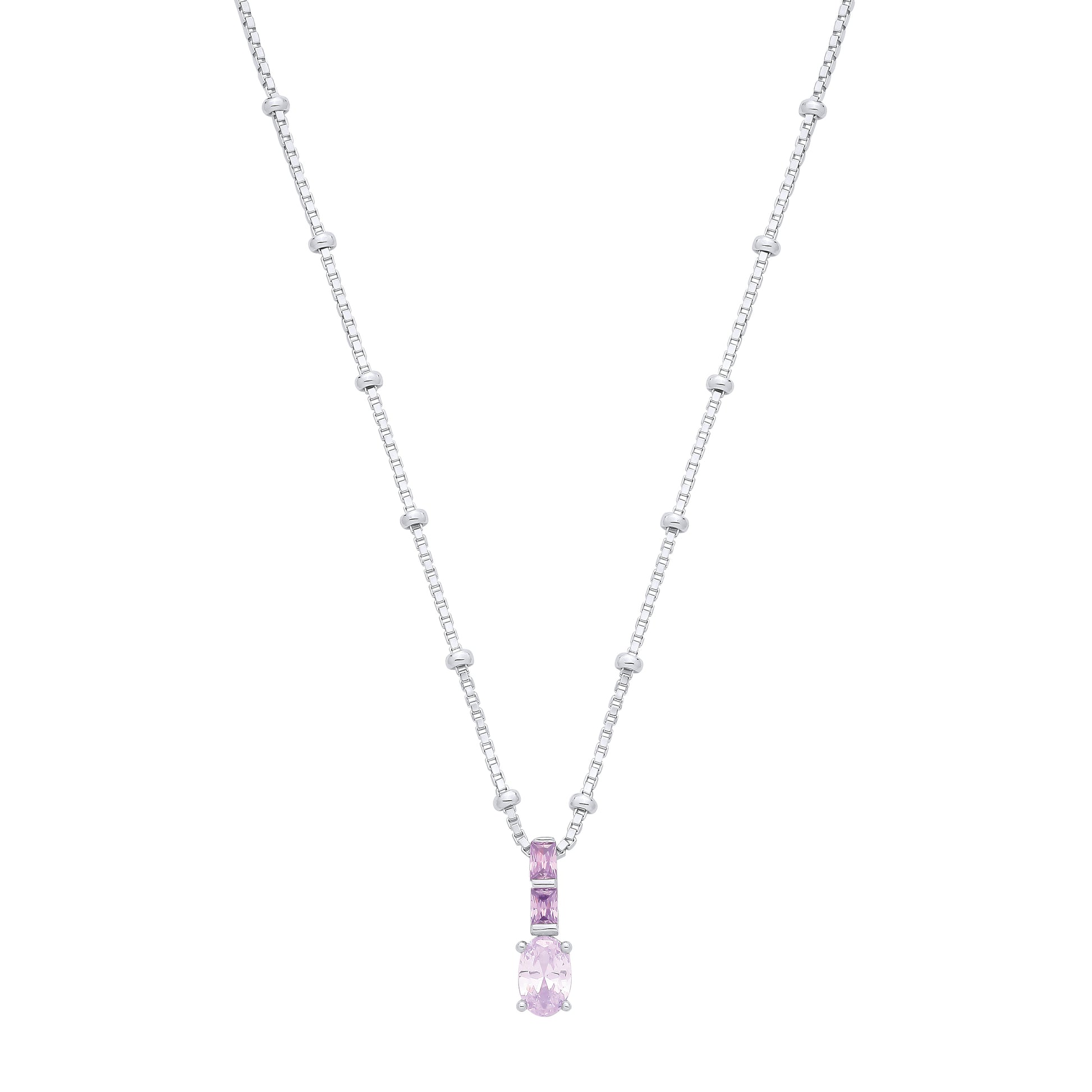 Silver  Lilac Purple Oval & CZ Purple Rain Bead Box Paper Necklace - GVK564