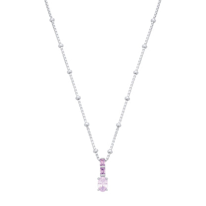 Silver  Lilac Purple Oval & CZ Purple Rain Bead Box Paper Necklace - GVK564