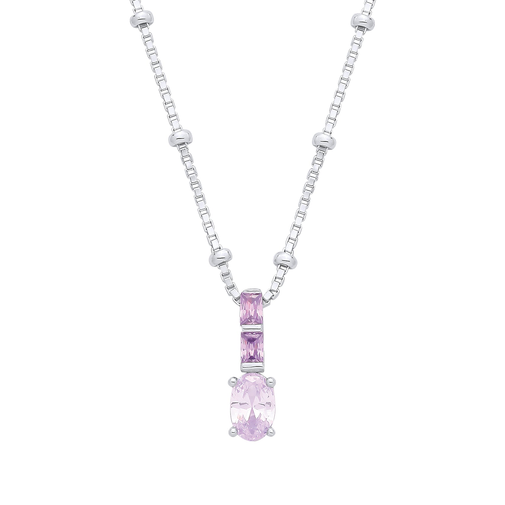 Silver  CZ Amethyst & Light Red Pendant Necklace - GVK564