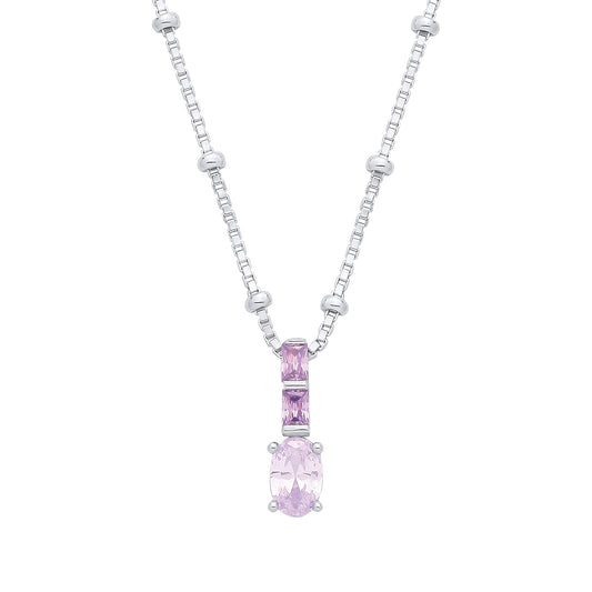 Silver  CZ Amethyst & Light Red Pendant Necklace - GVK564