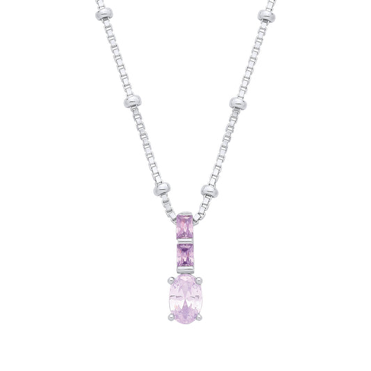 Silver  CZ Amethyst & Light Red Pendant Necklace - GVK564