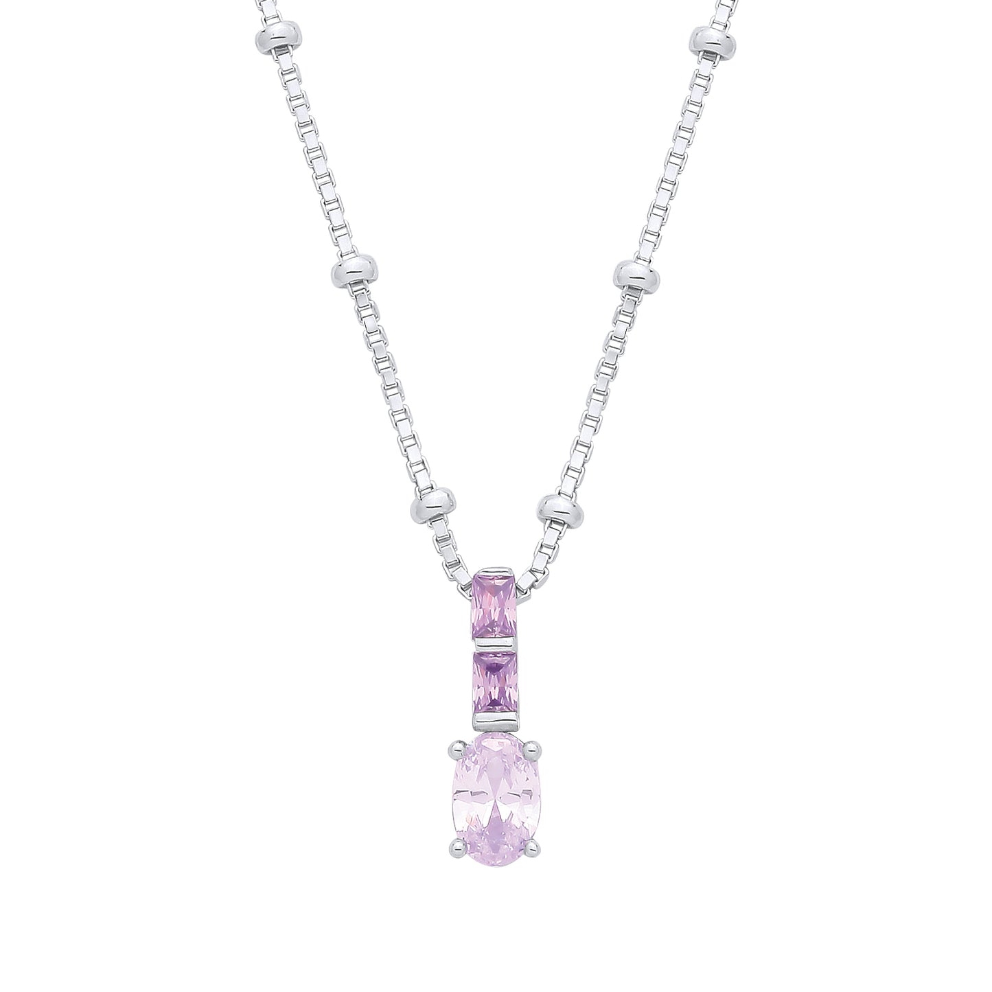 Silver  Lilac Purple Oval & CZ Purple Rain Bead Box Paper Necklace - GVK564