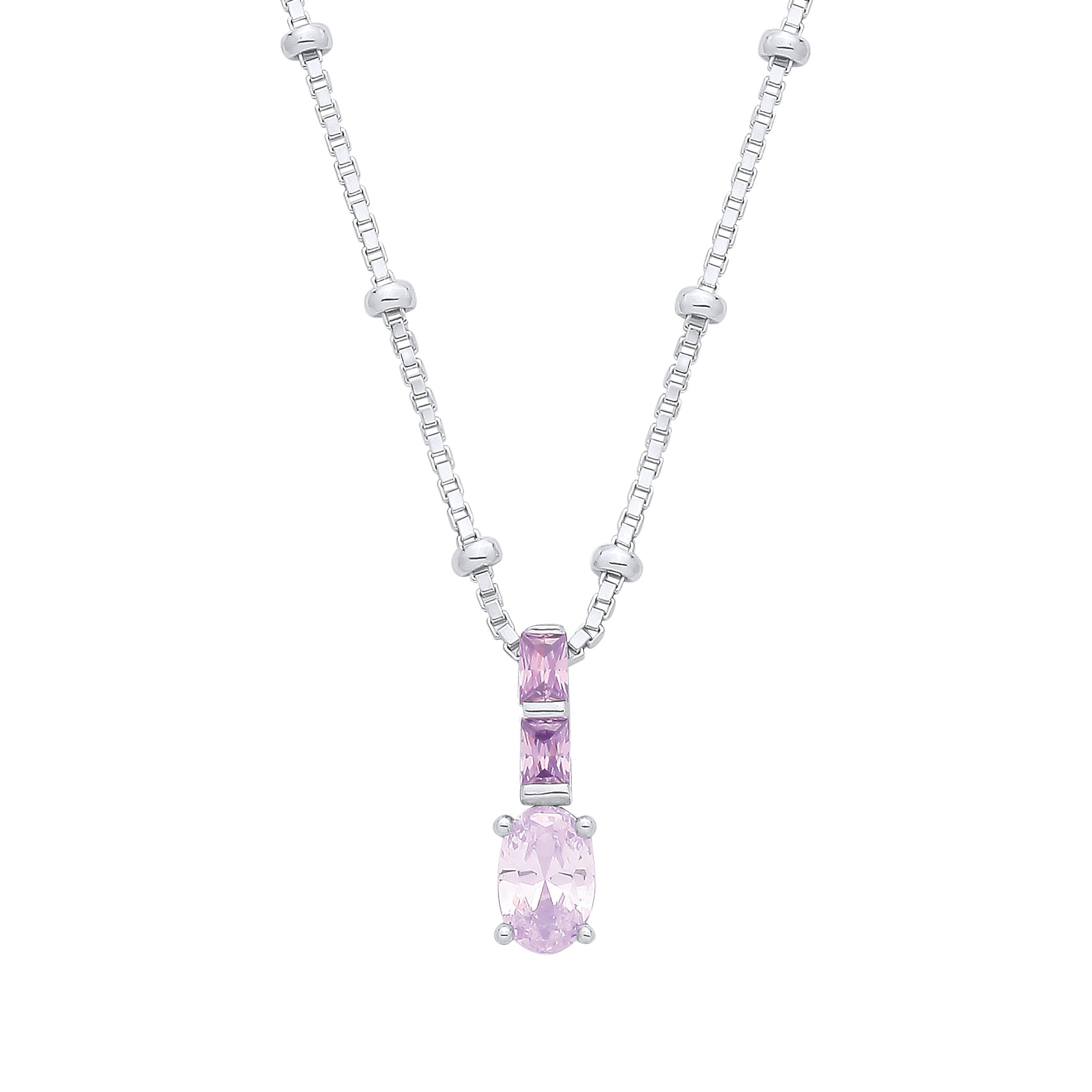 Silver  Lilac Purple Oval & CZ Purple Rain Bead Box Paper Necklace - GVK564