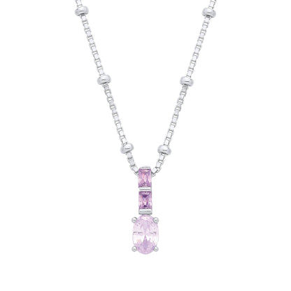 Silver  Lilac Purple Oval & CZ Purple Rain Bead Box Paper Necklace - GVK564