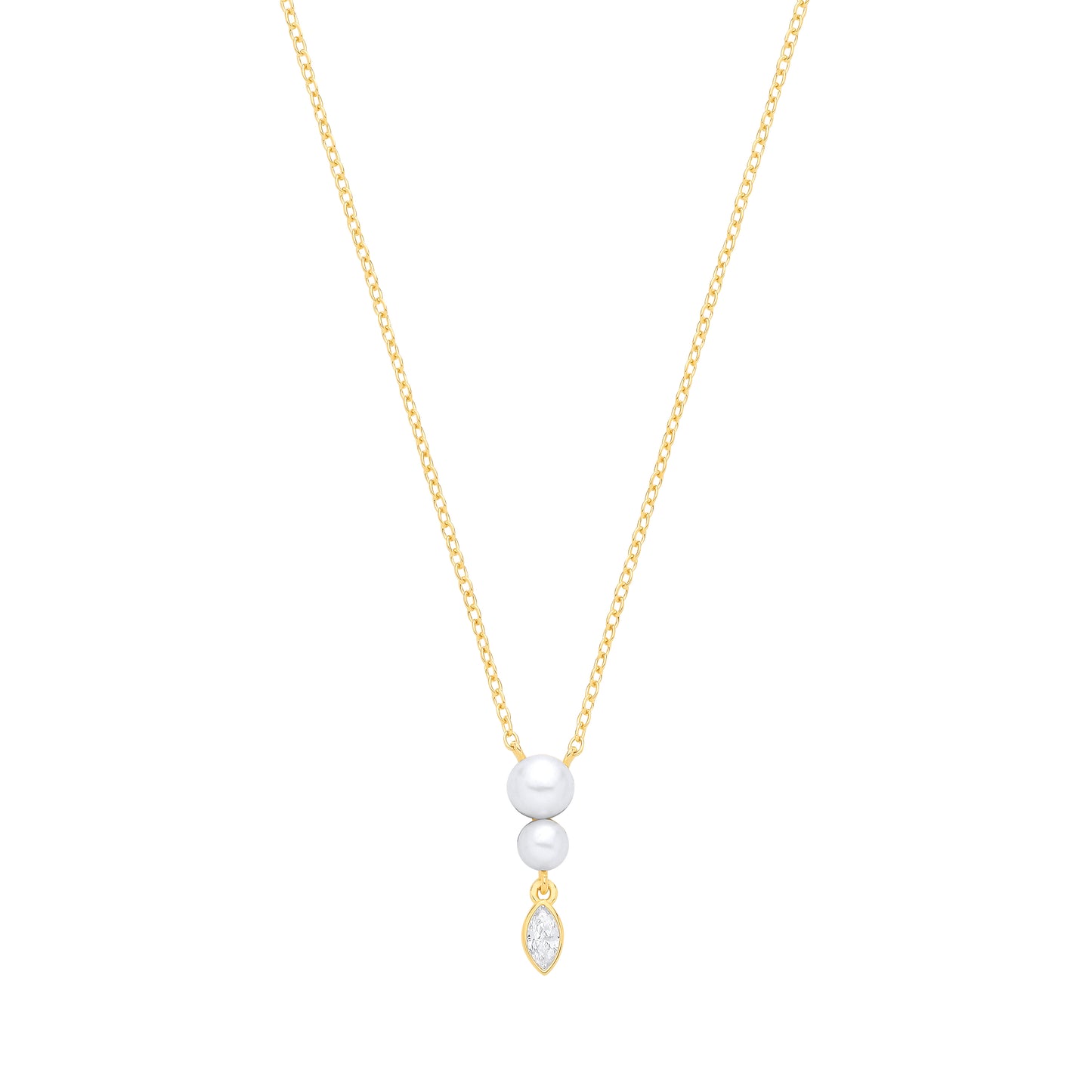 18K Gold Plated CZ & Fresh Water Pearl 3.5-4mm Pendant Necklace - GVK565
