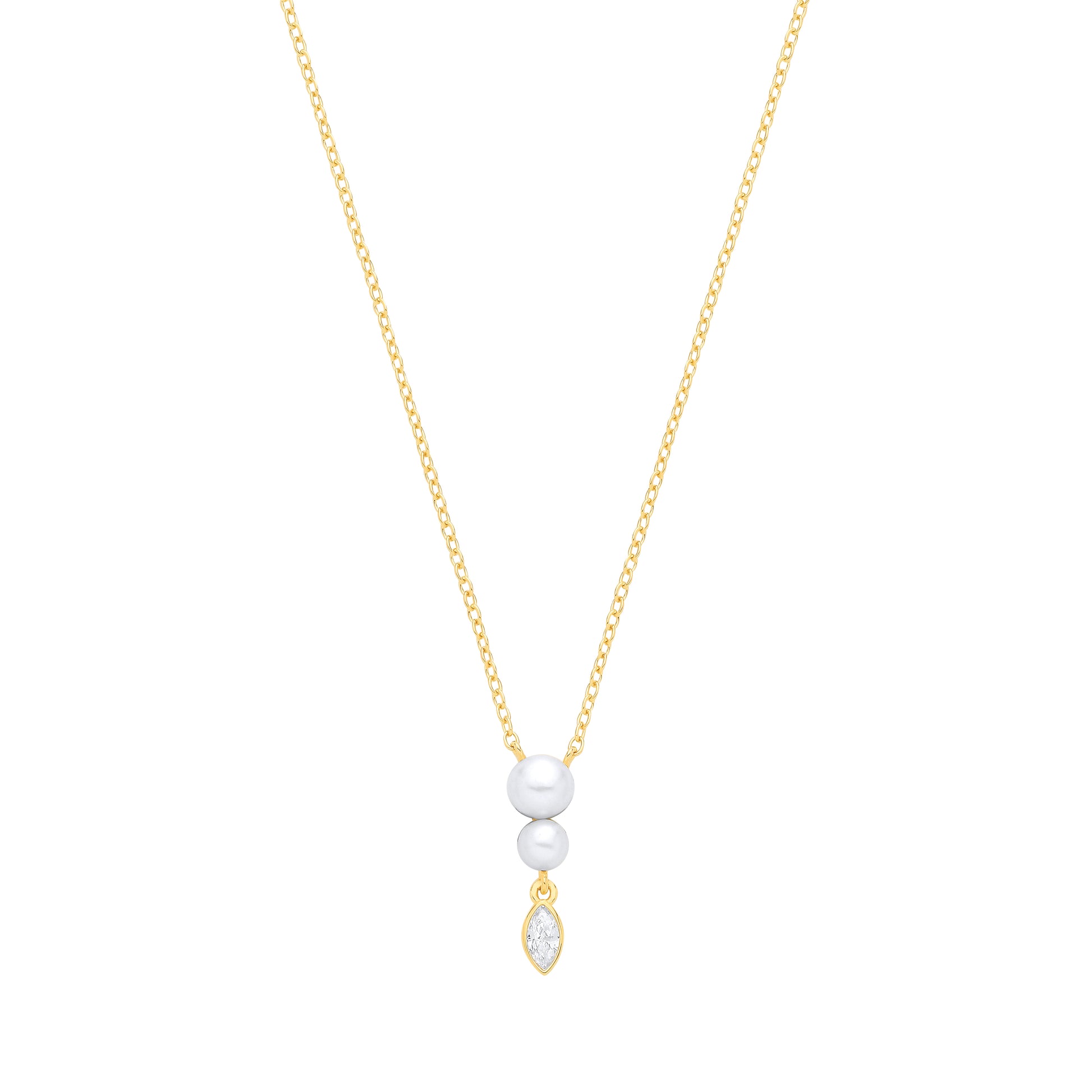 18K Gold Plated CZ & Fresh Water Pearl 3.5-4mm Pendant Necklace - GVK565