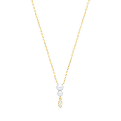 18K Gold Plated CZ & Fresh Water Pearl 3.5-4mm Pendant Necklace - GVK565
