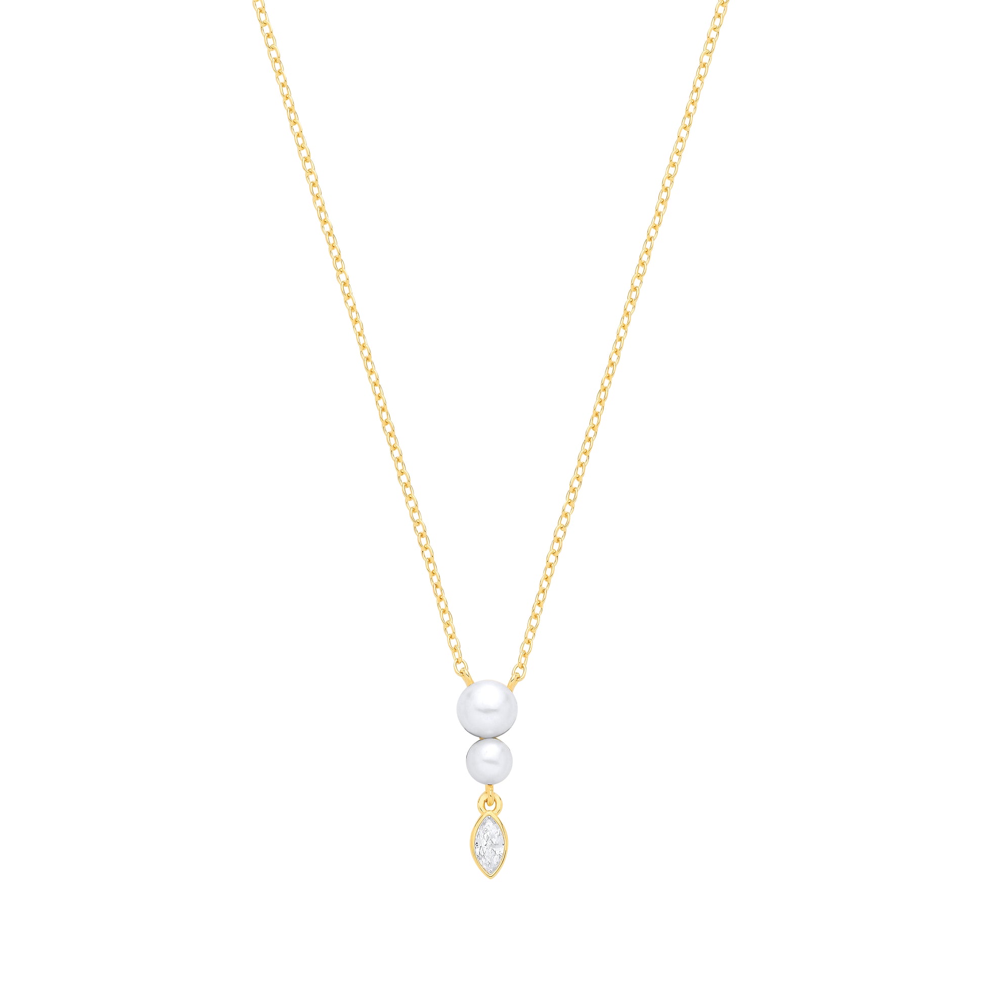 Gold-plated Silver  Pearl CZ Upside Down Flaming Snowman Necklace - GVK565