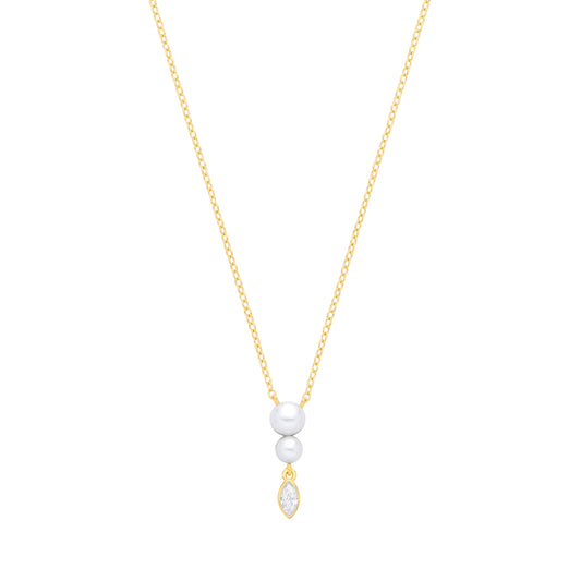 18K Gold Plated CZ & Fresh Water Pearl 3.5-4mm Pendant Necklace - GVK565