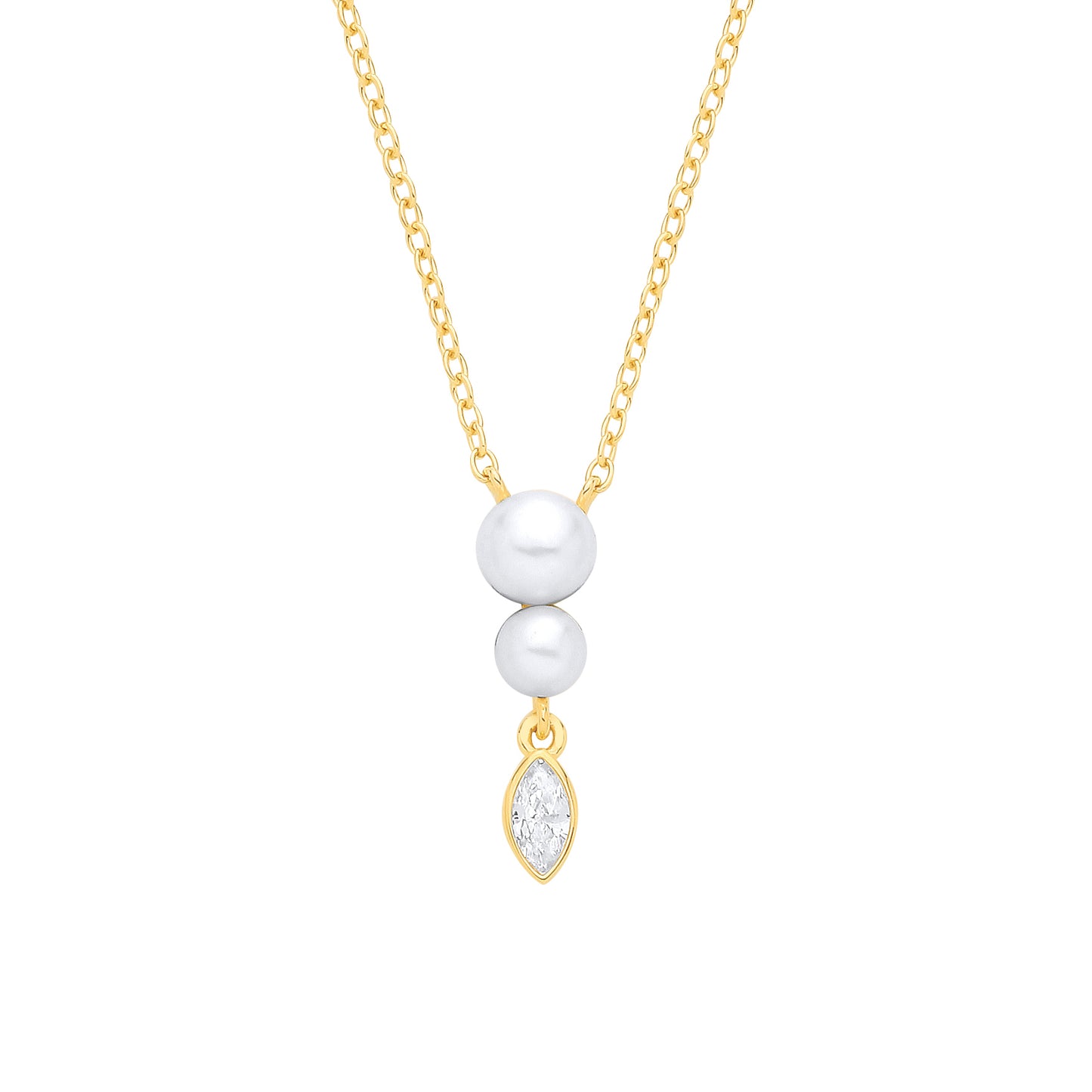 18K Gold Plated CZ & Fresh Water Pearl 3.5-4mm Pendant Necklace - GVK565