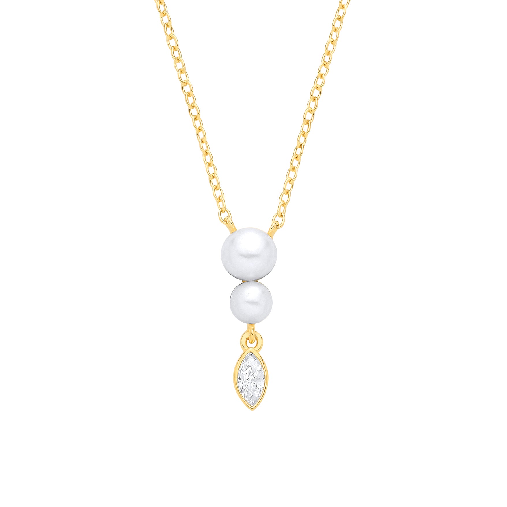 18K Gold Plated CZ & Fresh Water Pearl 3.5-4mm Pendant Necklace - GVK565