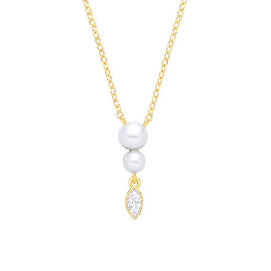 18K Gold Plated CZ & Fresh Water Pearl 3.5-4mm Pendant Necklace - GVK565