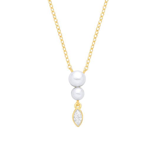 Gold-plated Silver  Pearl CZ Upside Down Flaming Snowman Necklace - GVK565