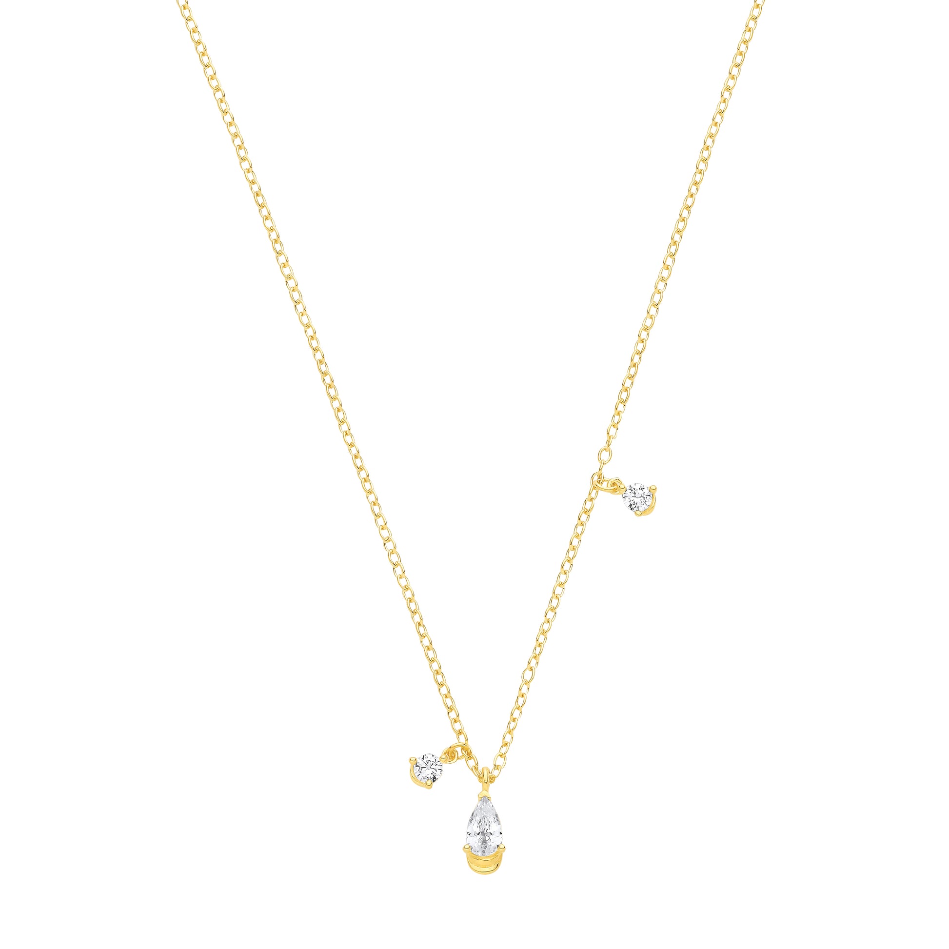 Gold-plated Silver  Pear CZ Raindrop Lantern Solitaire Necklace - GVK566