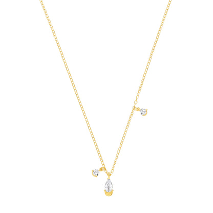 Gold-plated Silver  Pear CZ Raindrop Lantern Solitaire Necklace - GVK566