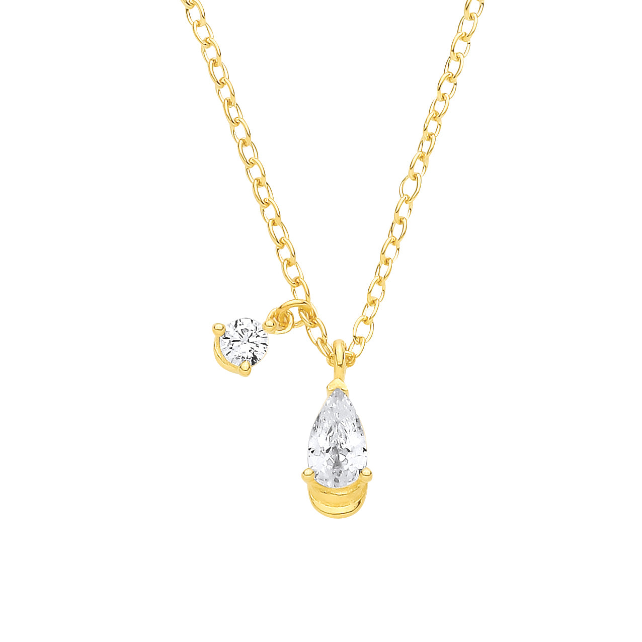 Gold-plated Silver  Pear CZ Raindrop Lantern Solitaire Necklace - GVK566