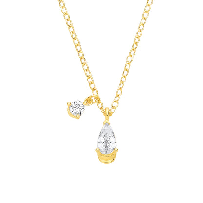 Gold-plated Silver  Pear CZ Raindrop Lantern Solitaire Necklace - GVK566