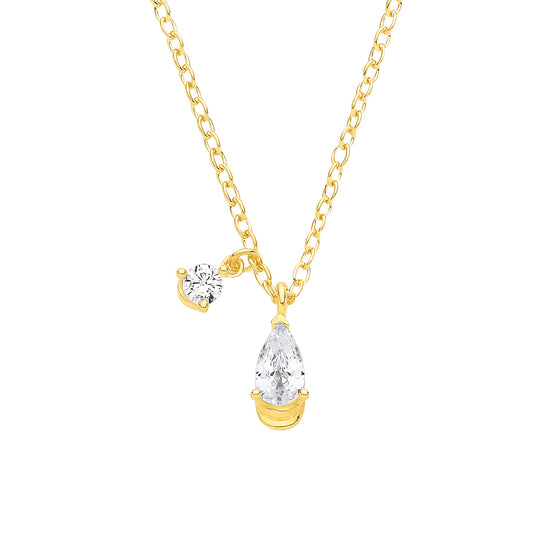 Gold-plated Silver  Pear CZ Raindrop Lantern Solitaire Necklace - GVK566