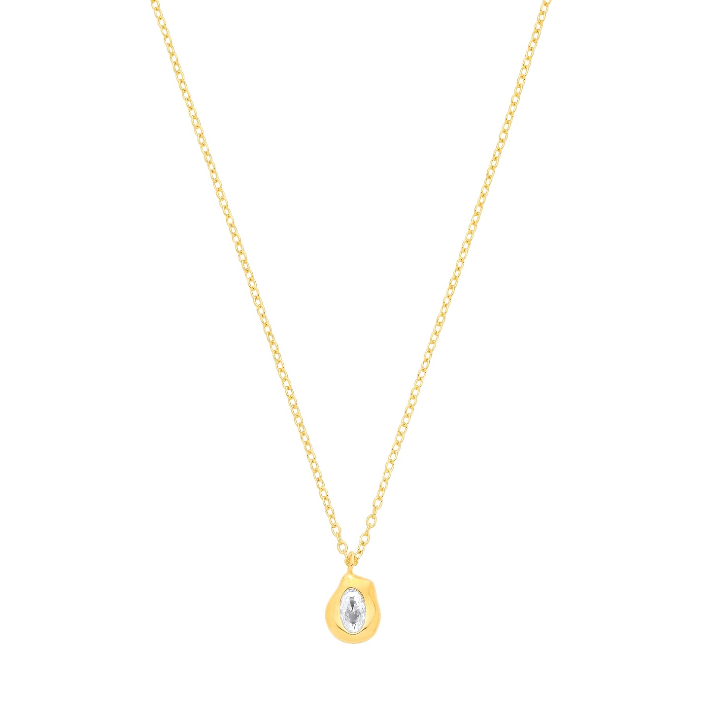 Gold-plated Silver  CZ Organic Molten Nugget Wabi-Sabi Necklace - GVK567