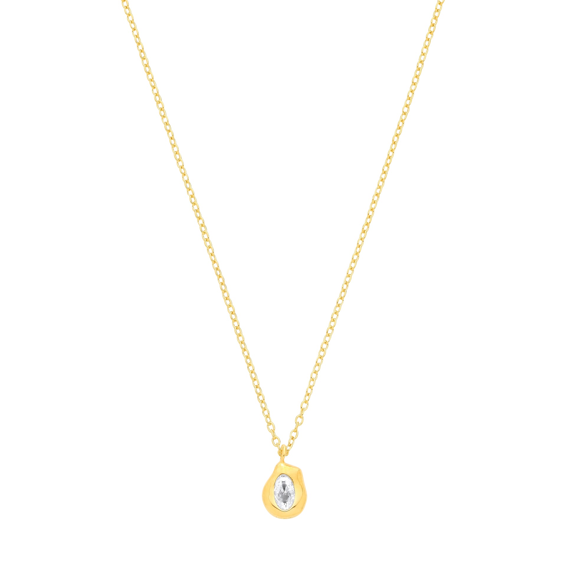 Gold-plated Silver  CZ Organic Molten Nugget Wabi-Sabi Necklace - GVK567