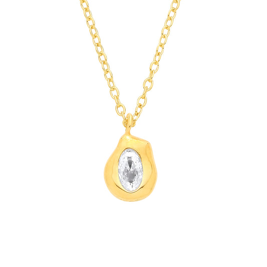 Gold-plated Silver  CZ Organic Molten Nugget Wabi-Sabi Necklace - GVK567