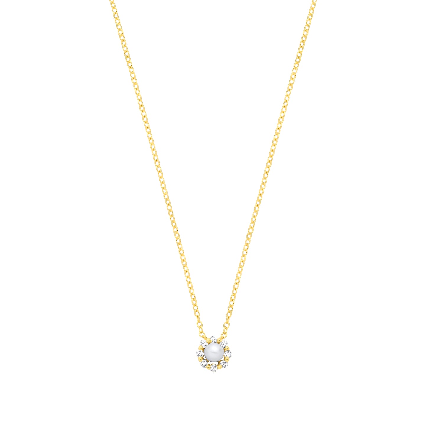 18K Gold Plated CZ & Fresh Water Pearl Necklace - 16" - GVK568