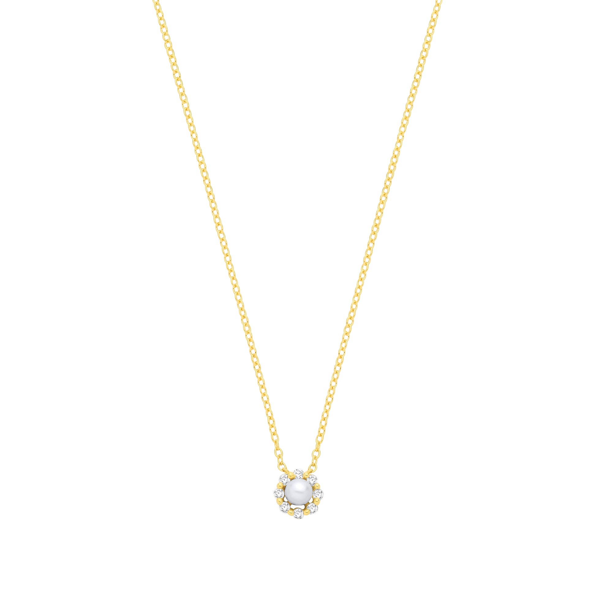 18K Gold Plated CZ & Fresh Water Pearl Necklace - 16" - GVK568