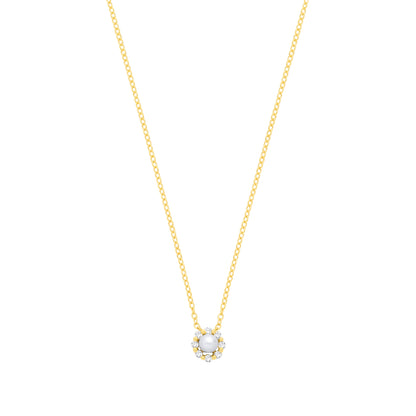 18K Gold Plated CZ & Fresh Water Pearl Necklace - 16" - GVK568