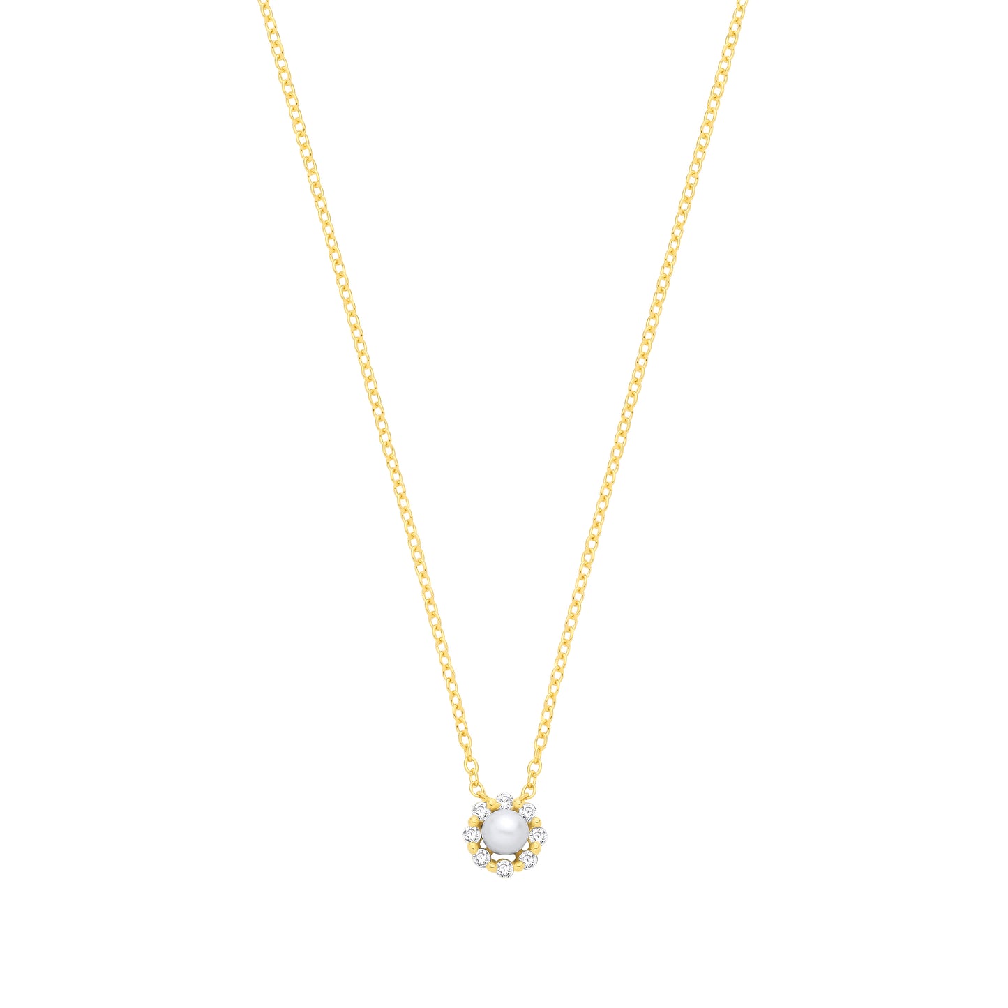 Gilded Silver  Pearl & CZ Full Moon & Stars Halo Lavalier Necklace - GVK568