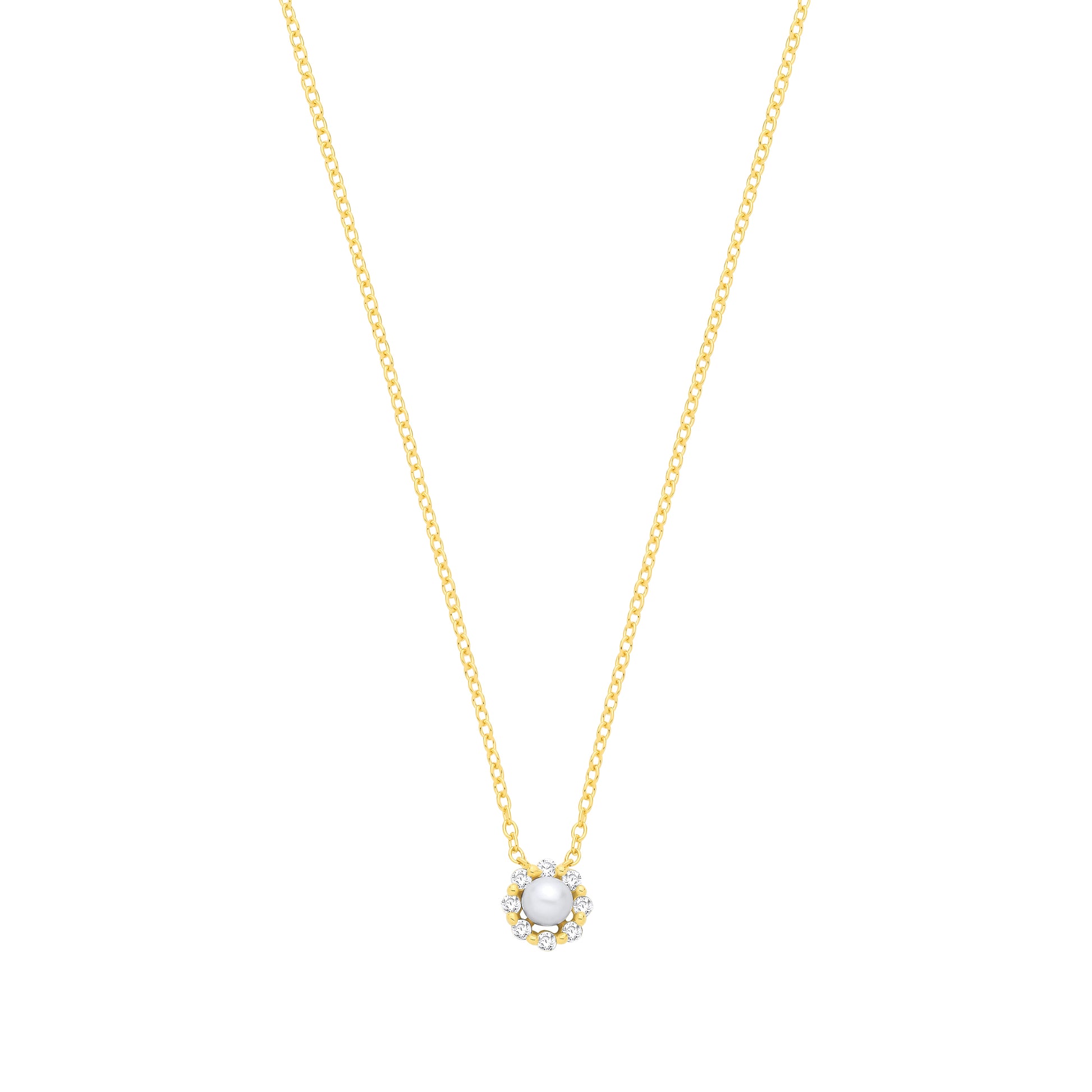Gilded Silver  Pearl & CZ Full Moon & Stars Halo Lavalier Necklace - GVK568
