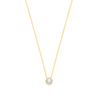 Gilded Silver  Pearl & CZ Full Moon & Stars Halo Lavalier Necklace - GVK568