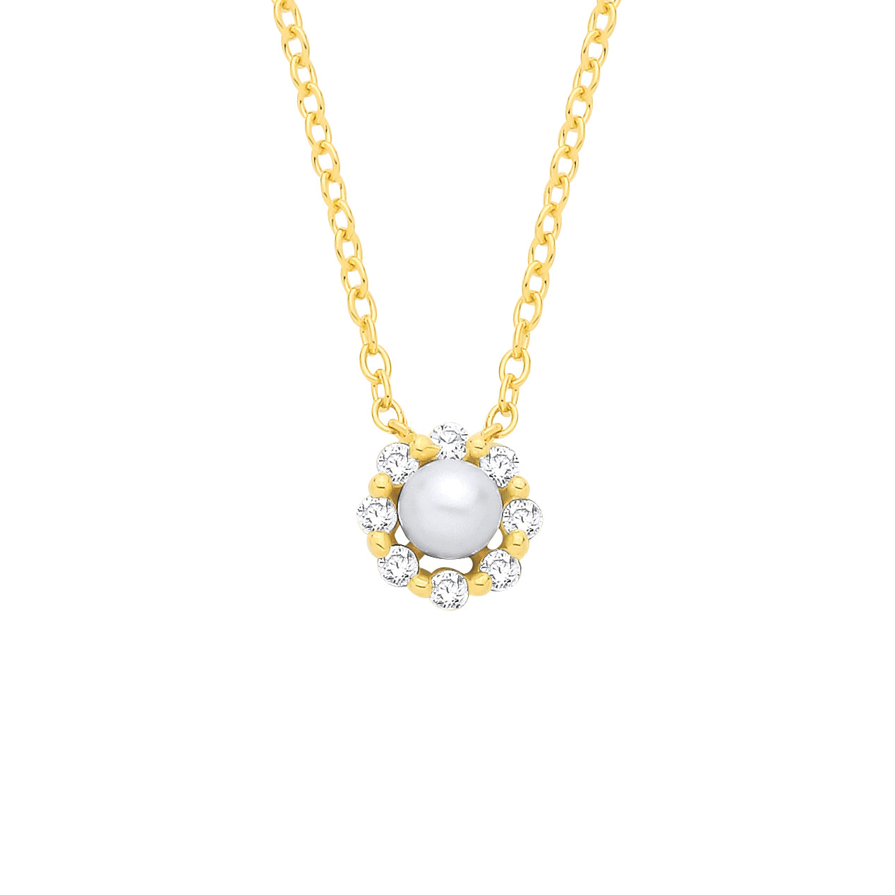 18K Gold Plated CZ & Fresh Water Pearl Necklace - 16" - GVK568