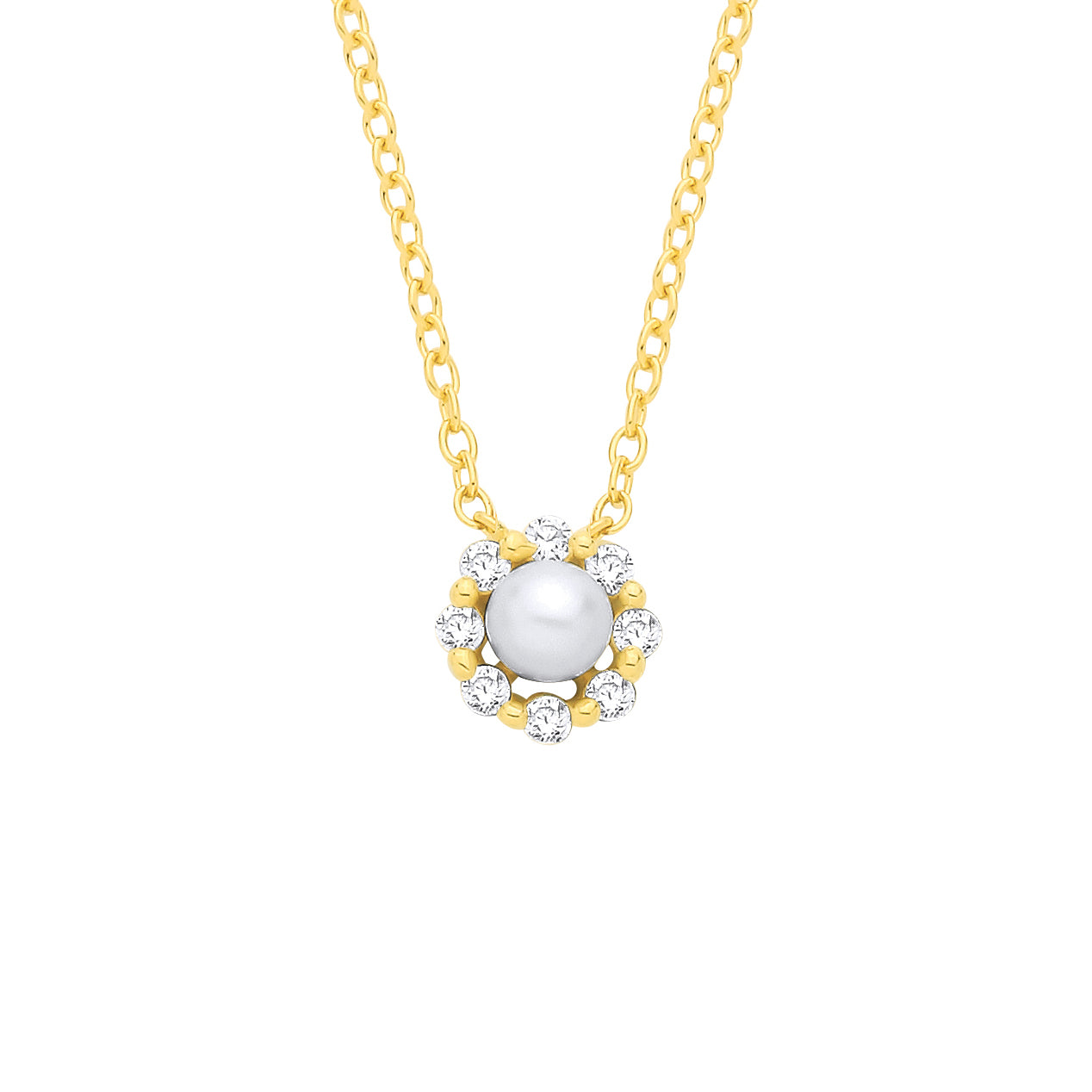 Gilded Silver  Pearl & CZ Full Moon & Stars Halo Lavalier Necklace - GVK568