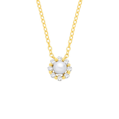 Gilded Silver  Pearl & CZ Full Moon & Stars Halo Lavalier Necklace - GVK568